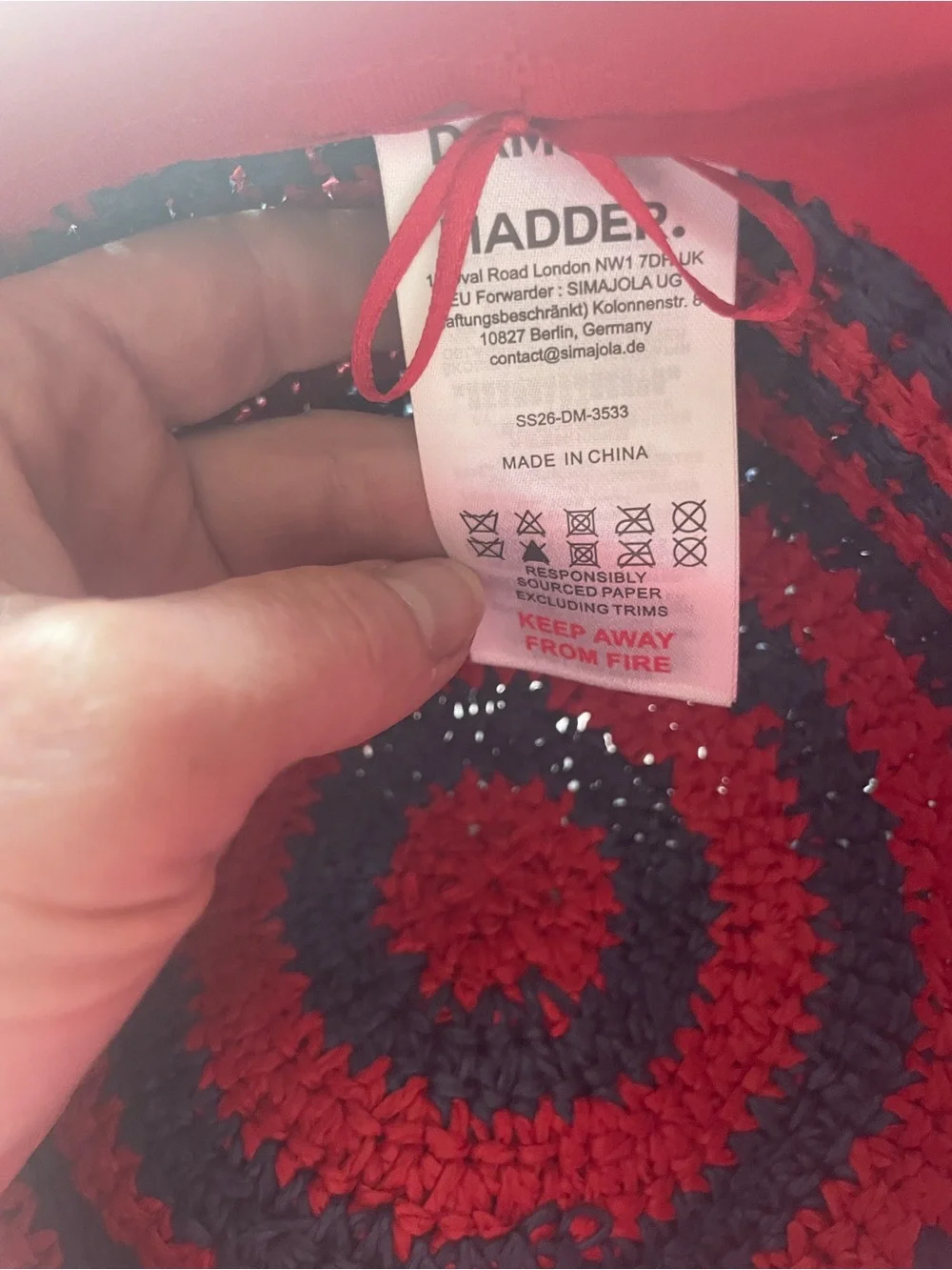 Damsom Madder raffia sailor hat nwt